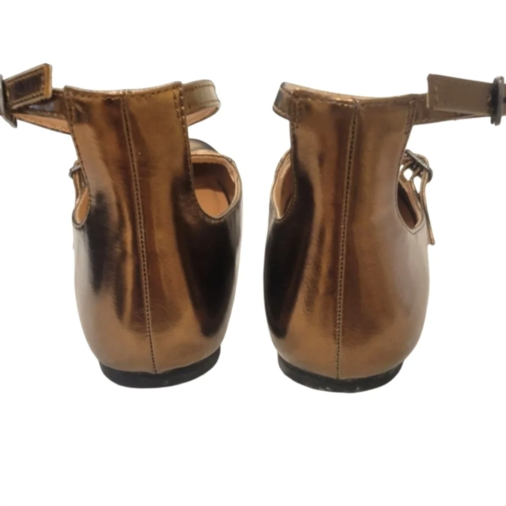 Old Navy Metallic Gold Flats with Ankle Strap - Picture 3 of 4